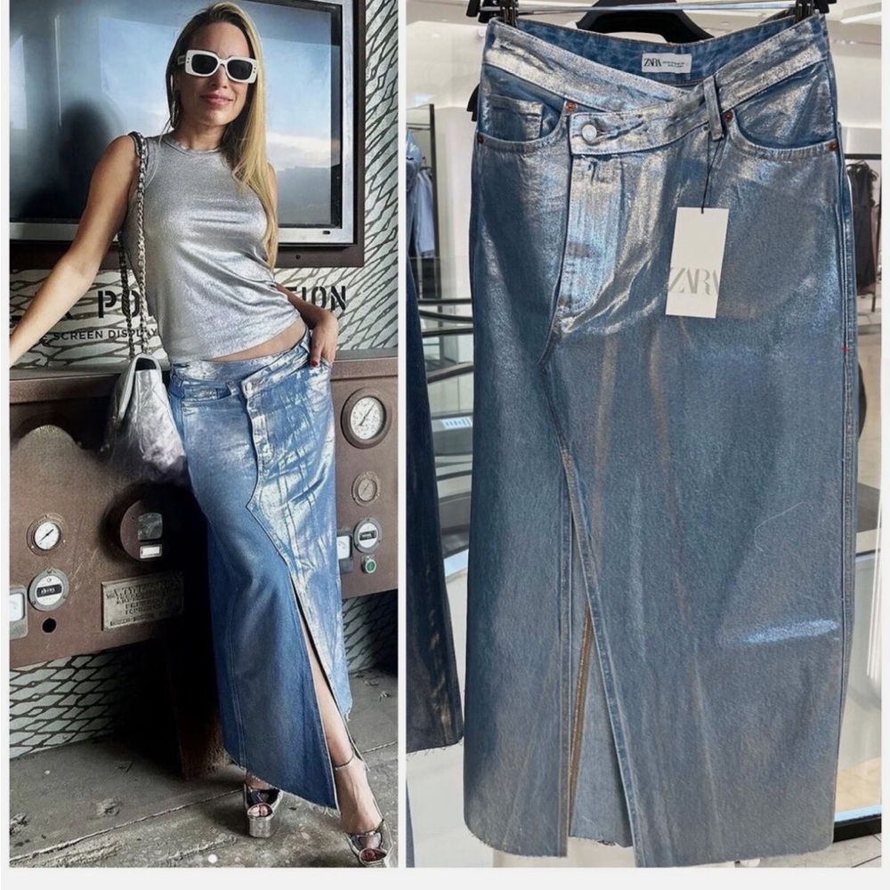 Zara denim midi skirt